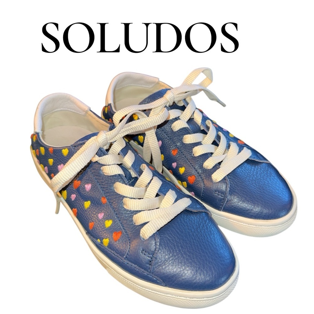Soludos Navy Blue Leather Heart Sneakers Lace-Up Women’s 6
